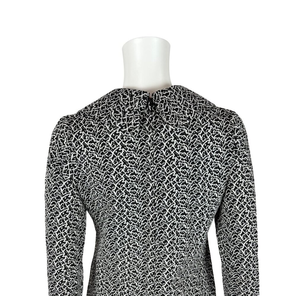 Vintage 70s Patterned Top Women's Small Black White Polyester Collared Shirt - Picture 9 of 10